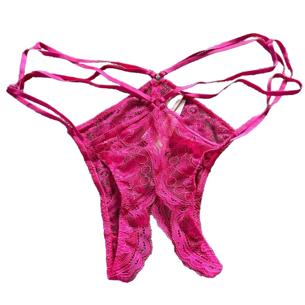 Victoria’s Secret High Leg Hot Pink Lace Strappy Cheeky Panty